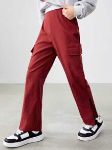 SHEIN Boys' Casual Zippered Hem Pants With Letter Print Pattern