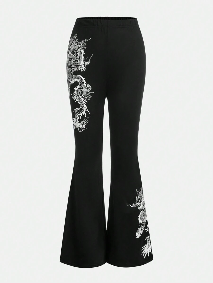 SHEIN Girlism 女童暖冬休閒針織修身喇叭褲 - 黑色 - 查看 1