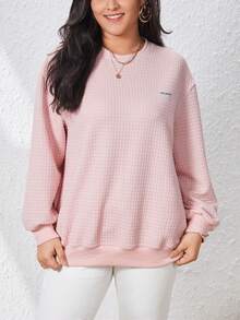 SHEIN Essnce Hơn Thư được vá Thả vai Áo nỉ - Hồng - Xem 5