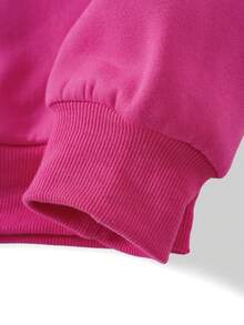 SHEIN EZwear Áo khoác nỉ cỡ lớn có dây rút, họa tiết cánh đính đá, khóa kéo, lót giữ nhiệt. - Màu Hồng Tươi - Xem 5