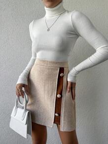 SHEIN Cottnline Women's Skirt With Button Detailing - Apricot - View 1