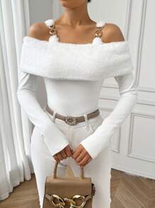 SHEIN Privé 鏈條細節挖肩T恤 - 白色 - 查看 5