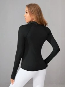 Easithlete 素色半拉鏈運動衛衣帶拇指孔 - 黑色 - 查看 2