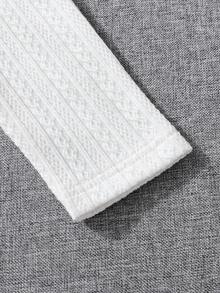 SHEIN 幼兒女孩時尚休閒裝長袖白色泡泡袖上衣黑色格紋裙搭配帽子 - 彩色 - 查看 4