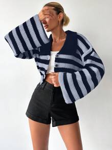 EURMUSE Women'S Solid Color Loose Drop Shoulder Open-Front Cardigan With Flared Sleeves - Multicolor - View 4