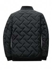 Manfinity Homme Abrigo acolchado bomberoperforado holgado para hombre con cierre de cremallera, abrigo de invierno acolchado casual negro para salir, regalo para amigos, esposo, novio