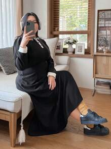 Dazy Plus Vestido Con Cuello De Polo Con Detalles De Contraste - Negro - Ver 9
