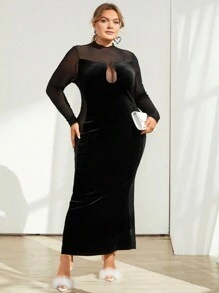 SHEIN Privé Plus Size Contrast Mesh Hollow Out Mermaid Dress