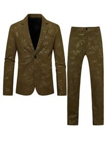 Manfinity Mode Men's Plant Print Suit Set - Coffee Brown - View 4