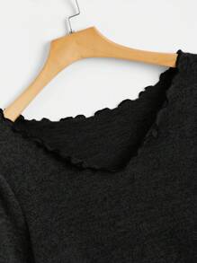 SHEIN EZwear Hơn Ren Mộc nhĩ Tay áo kèn  Áo thun - màu đen - Xem 4