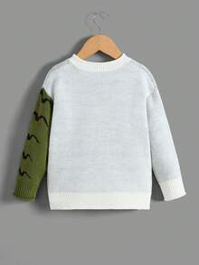 SHEIN Young Boy Cartoon Crocodile Pattern Drop Shoulder Sweater - White - View 2