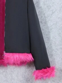 SHEIN 休閒仿皮草拼接 拉鍊女童（大）夾克 - 黑色 - 查看 3
