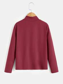 SHEIN Tween Boy Letter Patched Mock Neck Tee - Burgundy - View 2