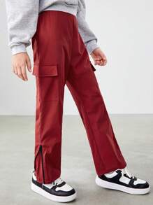 SHEIN Boys' Casual Zippered Hem Pants With Letter Print Pattern