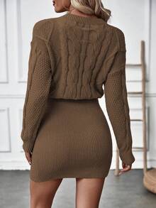 SHEIN Essnce Mujeres Vestido De Suéter De Lana - Café integral - Ver 2