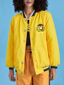 SHEIN EZwear 字母图案纽扣前衬垫大衣 - 黃色 - 查看 4