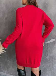 Flirla 大碼毛衣裙 - 紅色 - 查看 2