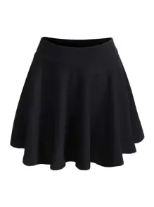 SHEIN LUNE Solid Flare Skirt - Black - View 1