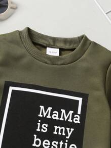 Baby Boy Slogan Graphic Pullover & Tie Waist Sweatpants