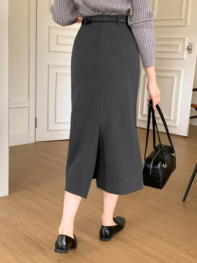 Women's Solid Color Slit Skirt,Pencil Skirt