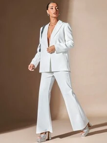 SHEIN BAE Áo khoác vest nữ màu trắng đính kim cương dự tiệc cho đêm giao thừa - trắng - Xem 3