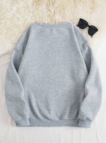 INAWLY Plus Size Letter Printed Drop Shoulder Sweatshirt, For Winter Graduation,Back To School Outfits,Graduation,Teacher Outfits For Women,Back To School