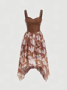 SHEIN MOD Abito Canottiera Asimmetrico Con Orlo A Stampa Floreale E Tinta Tie-dye Pu