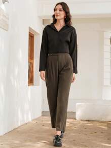 Anewsta Women's High Waist Suit Pants - Brown - View 4