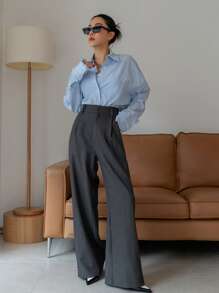 Dazy Designer Của phụ nữ quần ống rộng Quần tây Với Nghiên cứu Đồ trang trí - Xám - Xem 5