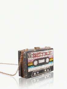 SHEIN SXY Women's Radio Shaped Clutch Bag Decorated With Rhinestones Valentines - Multicolor - View 3