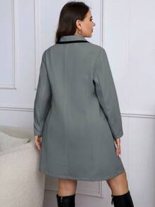 SHEIN Clasi Kích thước lớn áo Với Túi Và Đôi ngực - Xám - Xem 2