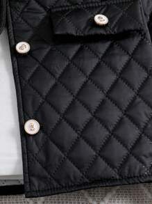 SHEIN Tween Girl Flap Detail Quilted Jacket & Skirt - Black - View 7