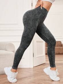 Yoga Trendy 女士綁染運動緊身褲 - 黑色 - 查看 3