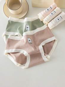 Teen Girl 5pcs Cartoon Graphic Contrast Trim Brief - Multicolor - View 1