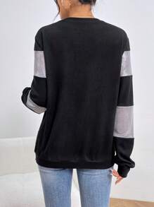 Chiquease Áo nỉ phối màu, áo nỉ chui đầu mùa thu - màu đen - Xem 2