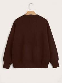 Flirla Plus Letter Pattern Drop Shoulder Sweater Knit Pullover Fall Winter Outfit