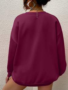 SHEIN EZwear 大尺碼女裝心形印花下落式顯瘦連帽衫 - 酒紅色 - 查看 2