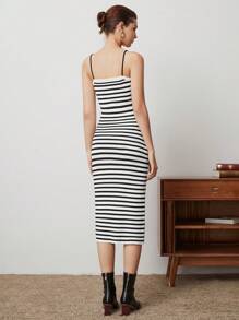 BizChic Sọc Dây đeo Mì Ý  Đồ đan Ribbed Đầm Áo len - Đen và trắng - Xem 2