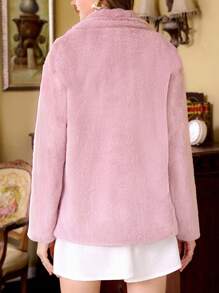 SHEIN Unity Lapel Neck Open Front Fuzzy Coat - Dusty Pink - View 2