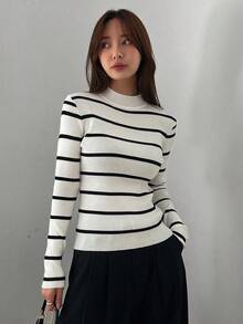 DAZY Cô gái Sọc Áo len - Đen và trắng - Xem 6