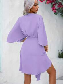 Breezaya V領飄飄袖連結側的連身裙 - 淡紫色 - 查看 2