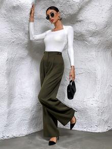 Women's Solid Color Suit Pants - Khaki - View 5