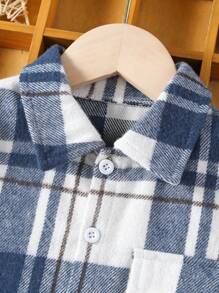 SHEIN Chàng trai trẻ Kẻ sọc Đã vá Túi áo - Nhiều màu - Xem 3