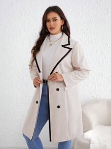 SHEIN Clasi 大碼呢子服裝 - 杏色 - 查看 3