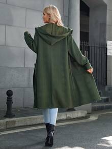 SHEIN LUNE 雙口袋下肩帶帽開衩外套 - 綠色 - 查看 2