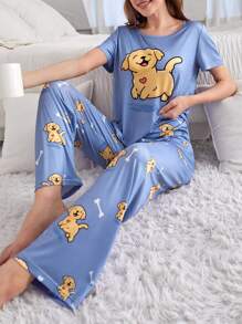 Women's Cartoon Dog Print Pajama Set