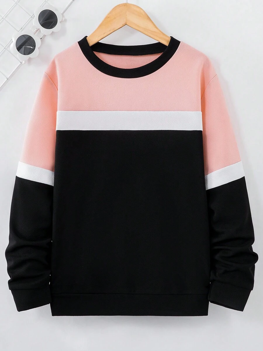 SHEIN Sudadera Con Bloques De Color Para Niñas Preadolescentes - Multicolor - Ver 1