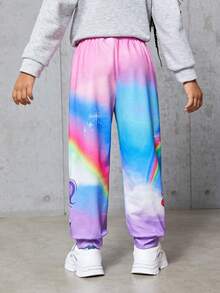 SHEIN Young Girl Unicorn & Letter Graphic Sweatpants - Multicolor - View 2