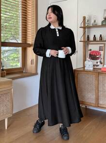 Dazy Plus Vestido Con Cuello De Polo Con Detalles De Contraste - Negro - Ver 8