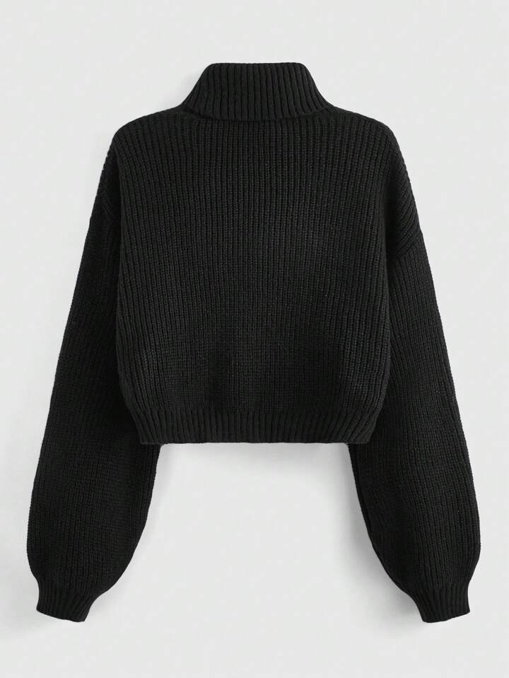 Kawaii Plus Cartoon Pattern Turtleneck Lantern Sleeve Sweater